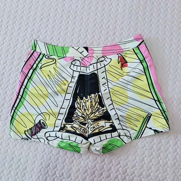NWOT Moschino Pink Green Boxy Crest Crown Shorts for Women Size 10 Rare - Picture 2 of 7